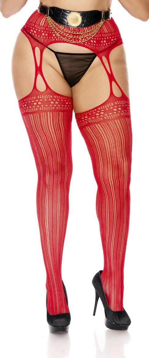 Queen Crochet Striped Suspender Pantyhose