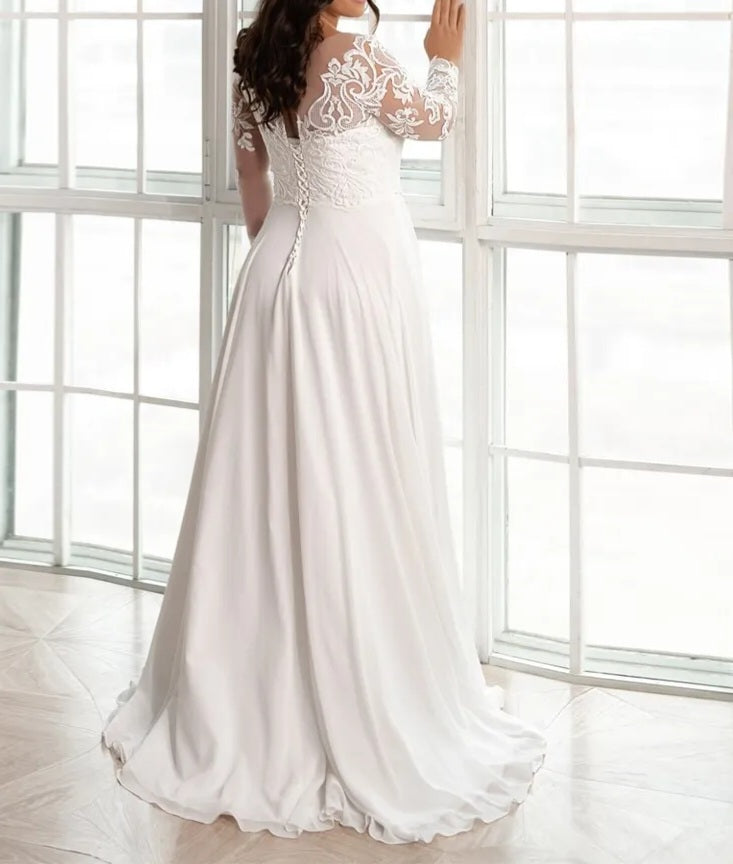 Chiffon Scroll Applique Wedding Gown All Sizes/Colors