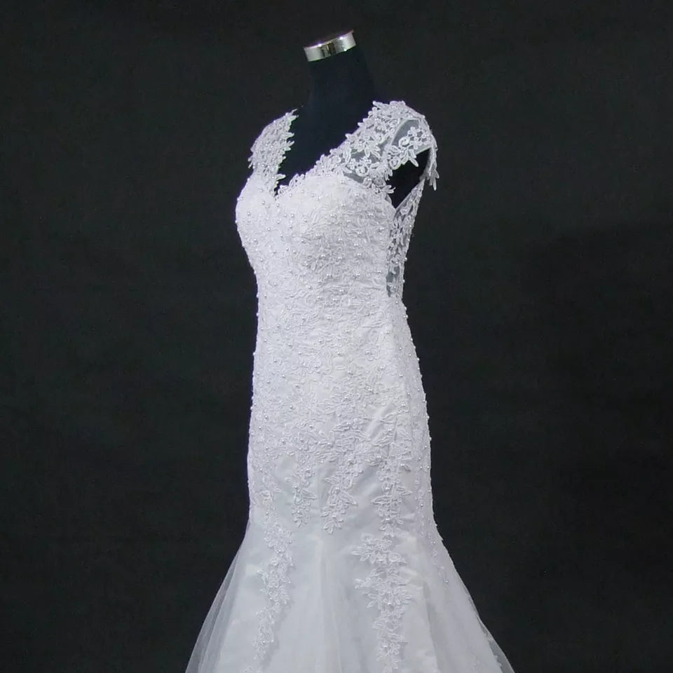 Pearled Applique Trumpet Wedding Gown All Sizes