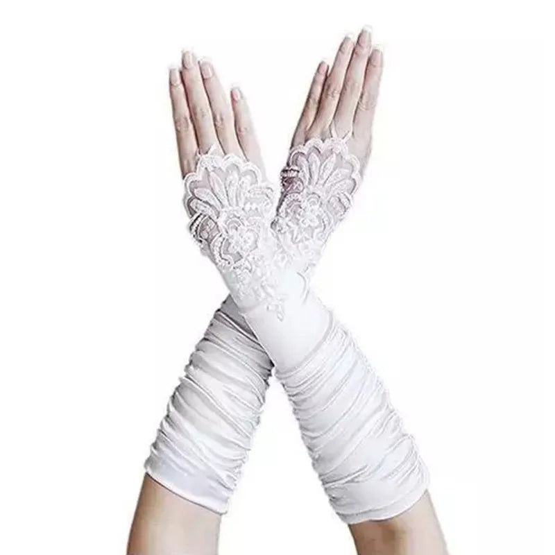 Beaded Lace/Satin Fingerless Wedding Gloves