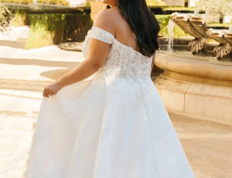 Off Shoulder Romantic Lace/Satin A Line Wedding Gown All Sizes/Colors