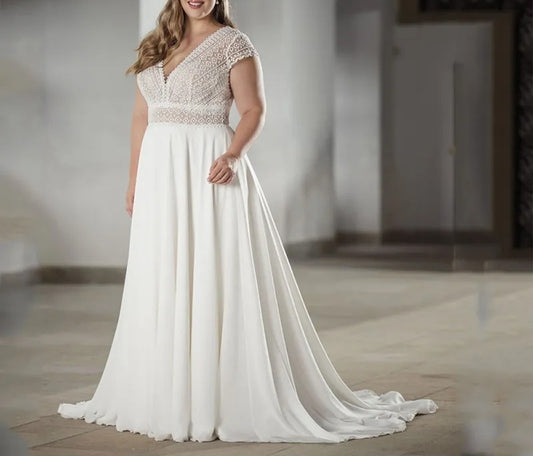 Lace/Chiffon Boho A Line Wedding Gown All Sizes/Colors