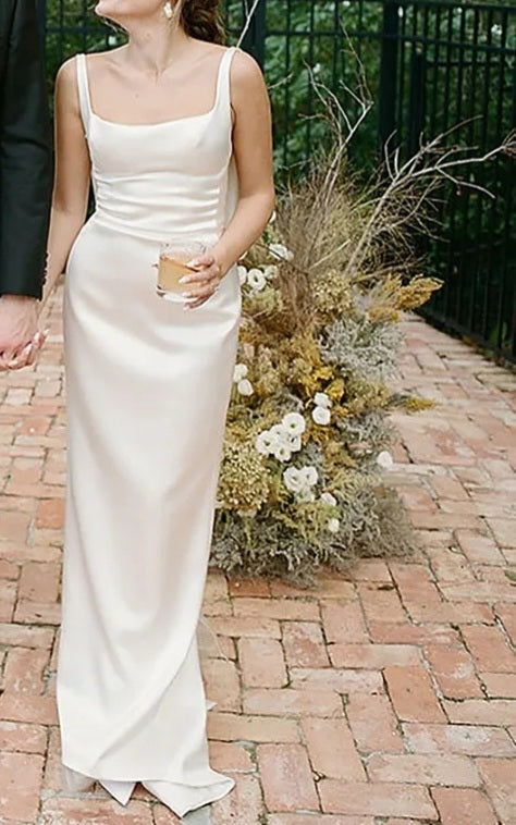 Sexy Cowl Back Satin Sheath Wedding Gown All Sizes/Colors