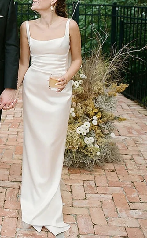 Sexy Cowl Back Satin Sheath Wedding Gown All Sizes/Colors