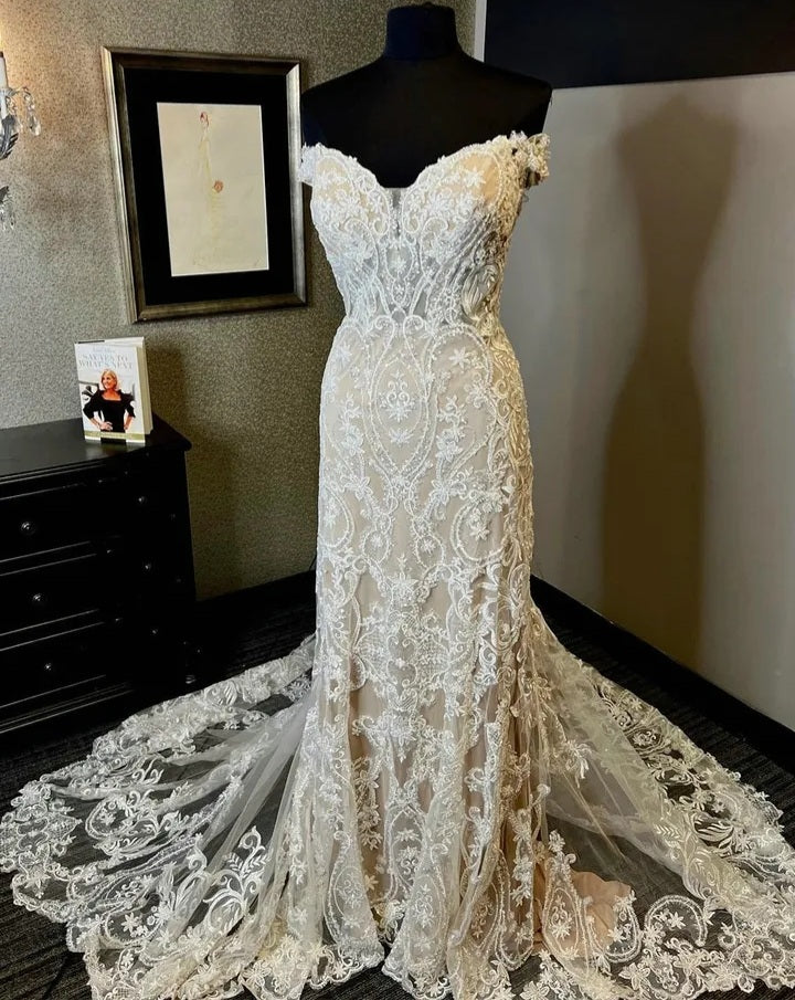 Sequined Lace Fit Flair Wedding Gown All Sizes/Colors