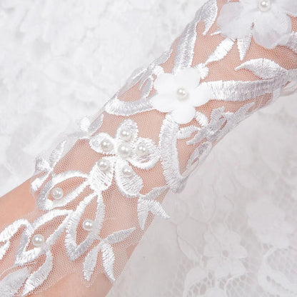 Pearl Applique Lace Fingerless Wedding Gloves