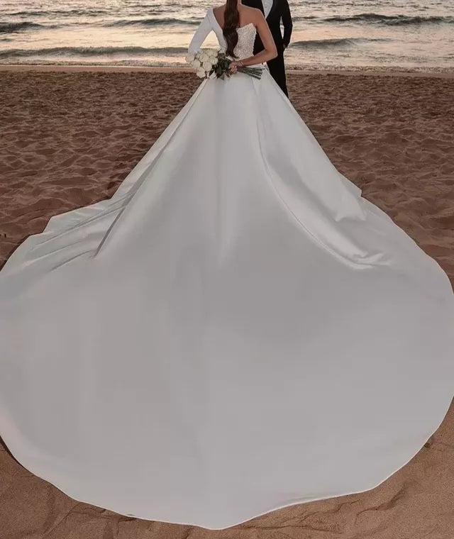 Dramatic Cathedral Sparkle Satin Wedding Gown All Sizes/Colors