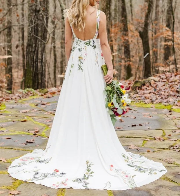 Floral Embroidery Satin Wedding Gown All Sizes