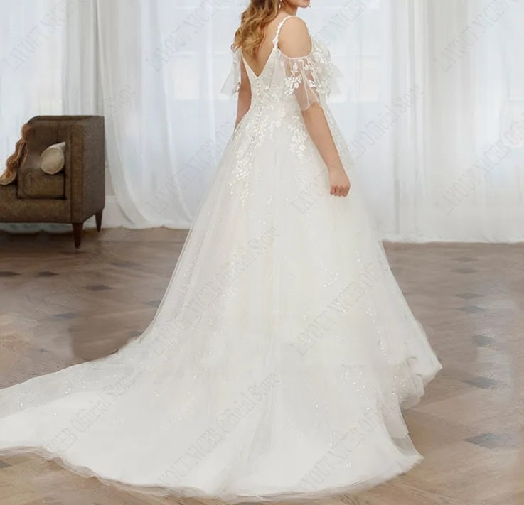 Lace Applique Tulle Flutter Wedding Gown All Sizes/Colors