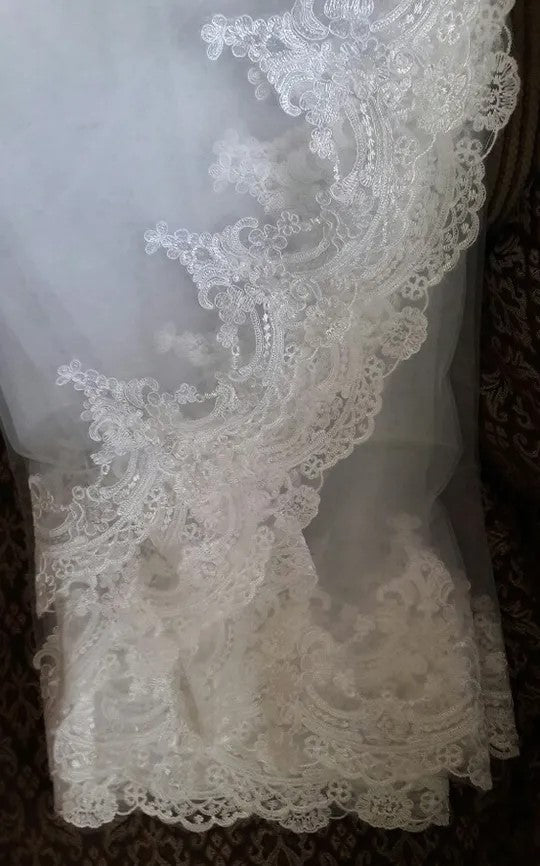 Embroidered Lace Edge Chapel Length Wedding Veil