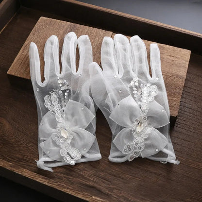 Sequined Tulle Wedding Gloves