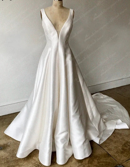 Simple Satin Sleeveless Wedding Gown All Sizes/Colors