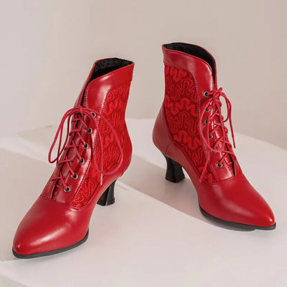 Victorian Faux Leather/Lace Ankle Boots