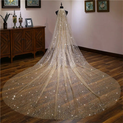 Starry Abstract Crystal Tulle Chapel Length Wedding Veil