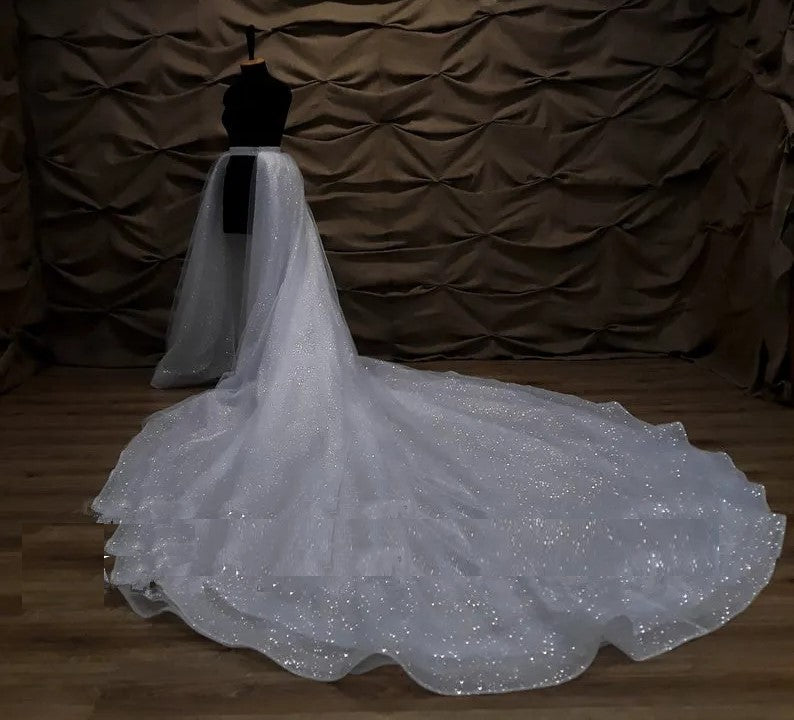 Custom Sparkle Thick Organza Tulle Detachable Royal Length Wedding Skirt All Sizes/Colors