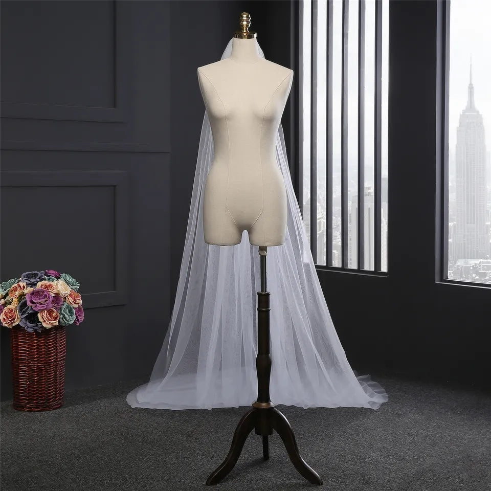 Simple 2 Layer Tulle Veil Chapel Length Wedding Veil