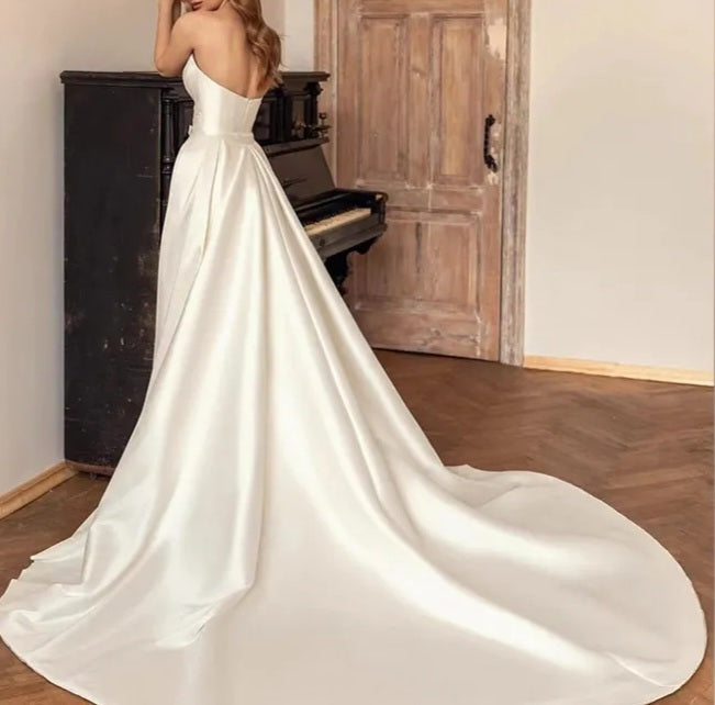 Elegant Simple Satin Mermaid & Train Wedding Gown Set All Sizes/Colors