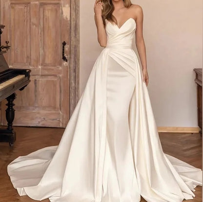 Elegant Simple Satin Mermaid & Train Wedding Gown Set All Sizes/Colors