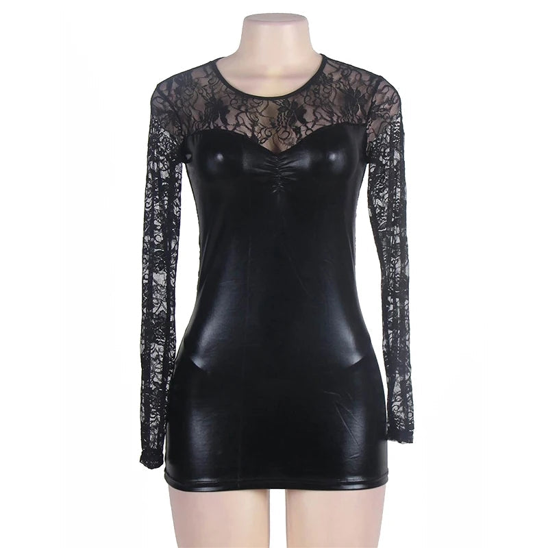 Queen Vixen Faux Leather & Lace Play Dress