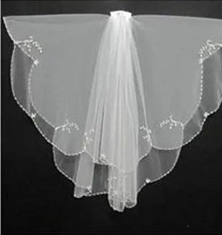 Beaded Edge Shoulder Length Wedding Veil w/ Blusher