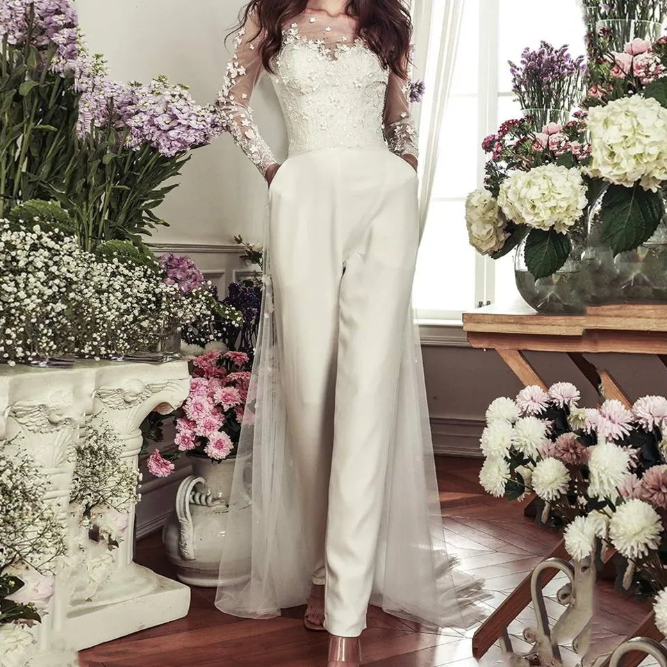 Applique/Satin Wedding Jumpsuit 3 Piece Set All Sizes/Colors