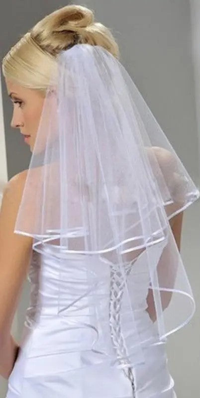 Classic Satin Edge Waterfall Waist Length Wedding Veil