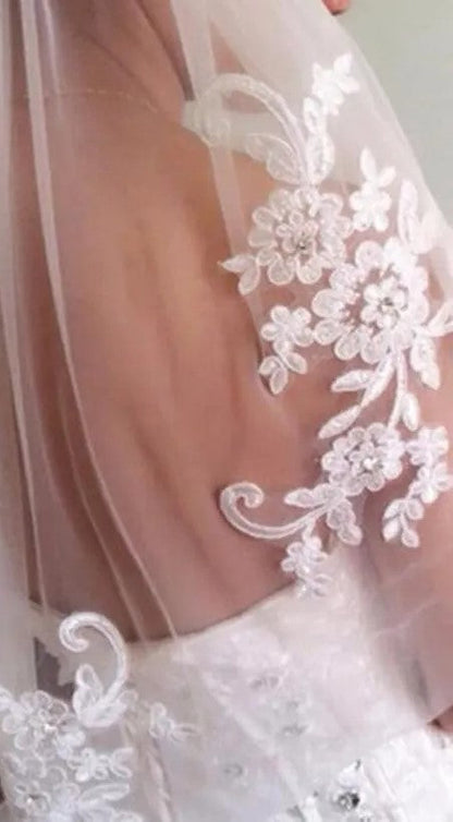 Rhinestone Lace Edge  Waist Length Wedding Veil