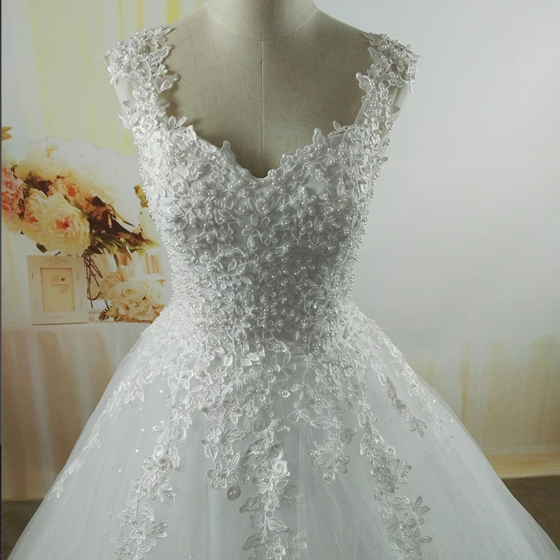 Pearled Floral Ball Wedding Gown