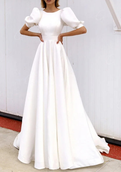 Satin Puff Sleeve Wedding Gown