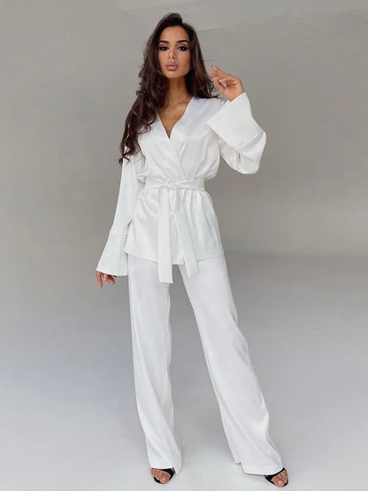 Satin Wrap Lounging Pajama Set