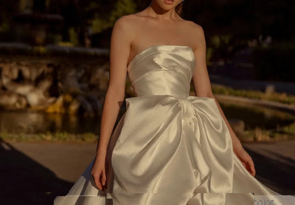 Satin High Low Bubble Skirt Tea Length Wedding Dress All Sizes/Colors