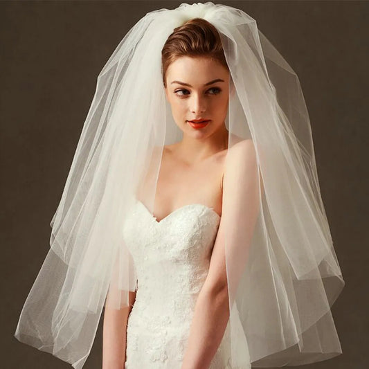 Priscilla Tulle Waist Length Wedding Veil w/ Blusher