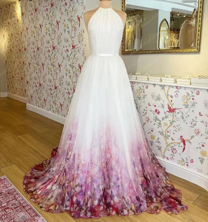 Floral Ombre Chiffon A Line Wedding Gown All Sizes