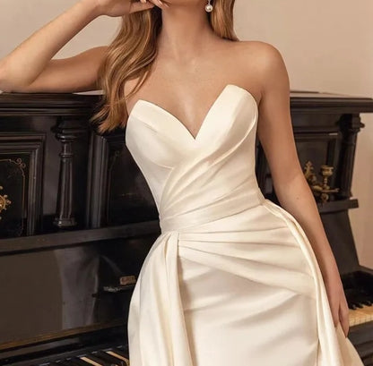 Elegant Simple Satin Mermaid & Train Wedding Gown Set All Sizes/Colors