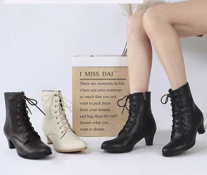 Victorian Lace-Up Faux Leather Ankle Boots