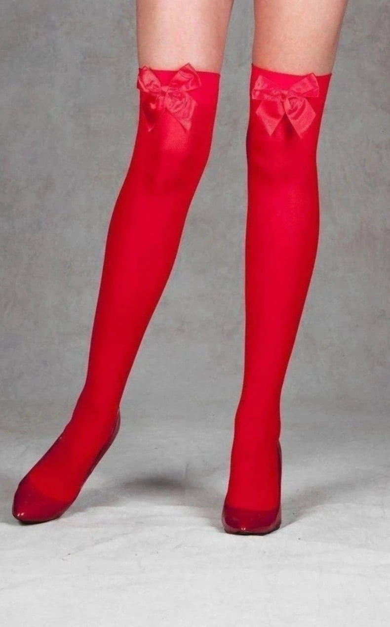 Opaque Bow Thigh Highs