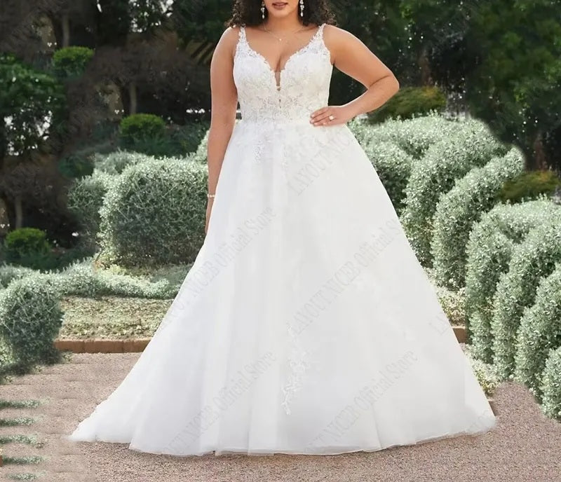 Elegant Simple Lace/Tulle A Line Wedding Gown All Sizes/Colors