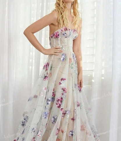 Floral Embroidered Sheer Wedding Gown All Sizes