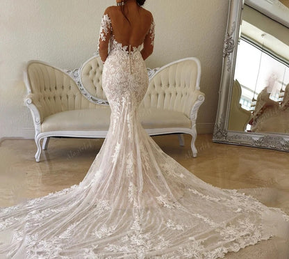 Dramatic 3D Floral Applique Mermaid Wedding Gown All Sizes/Colors