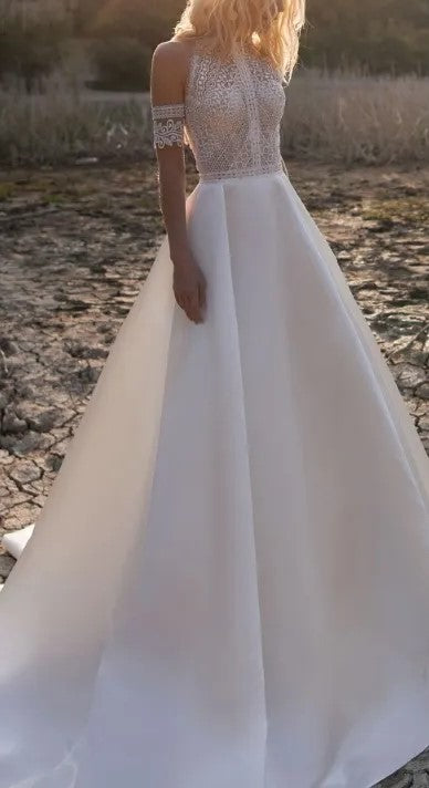 Custom Lace/Satin A Line Boho Wedding Gown All Sizes/Colors