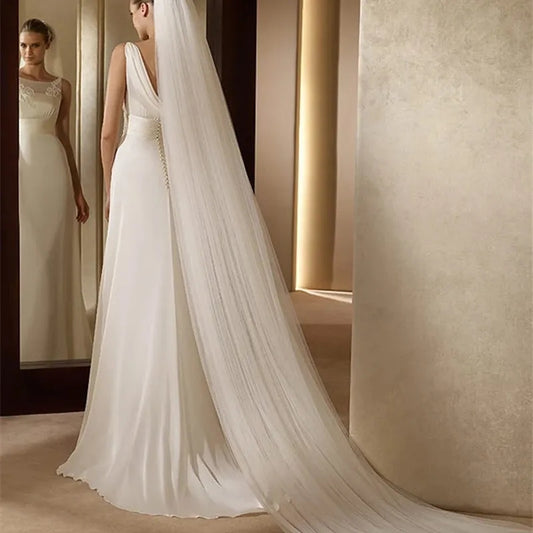 Simple 2 Layer Tulle Veil Chapel Length Wedding Veil