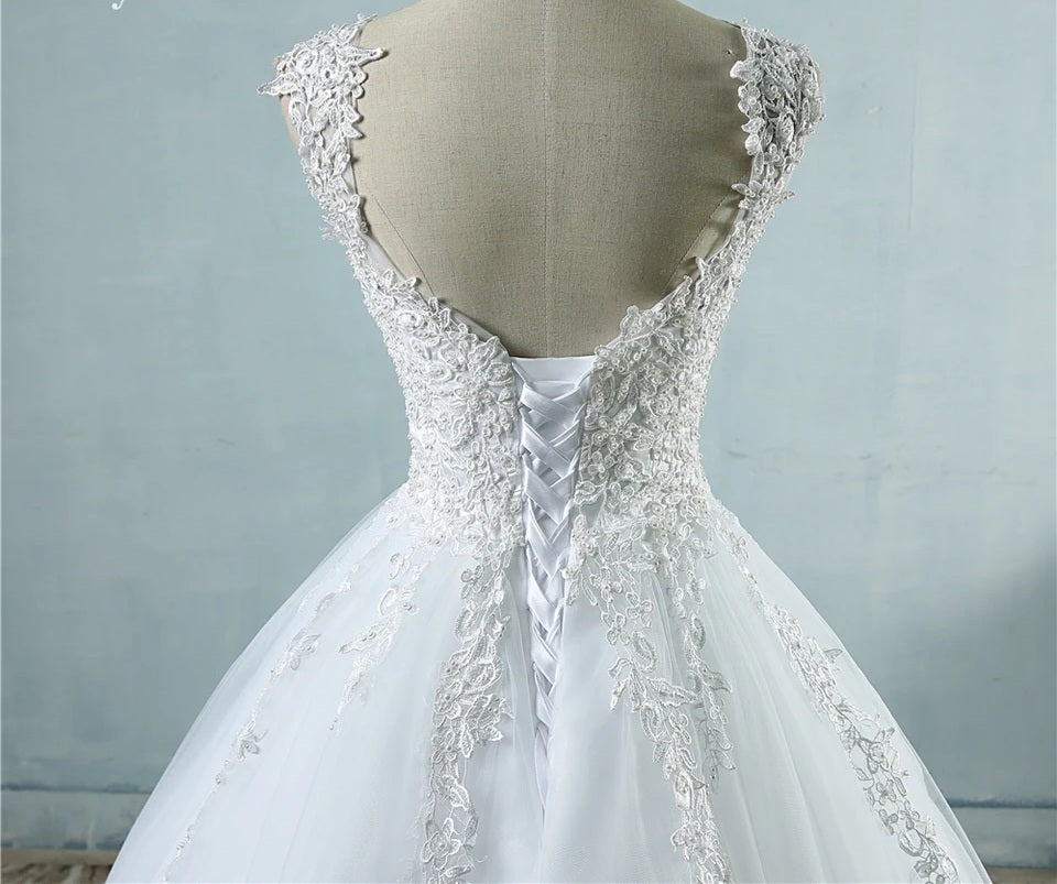 Pearled Floral Ball Wedding Gown