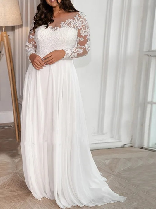 Chiffon Scroll Applique Wedding Gown All Sizes/Colors