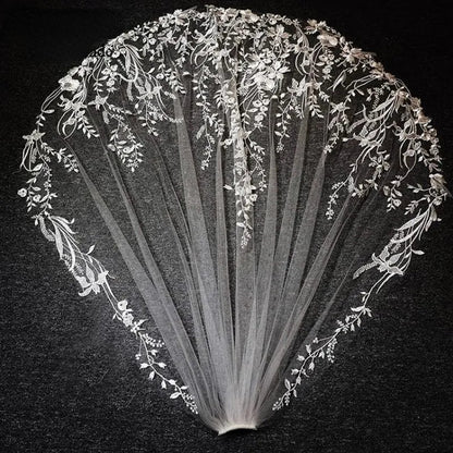 Floral Lace Applique Tulle Fingertip Wedding Veil