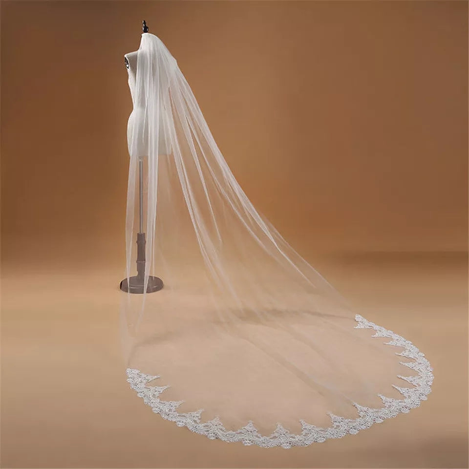 Vintage Chapel Length Lace Edge Tulle Wedding Veil