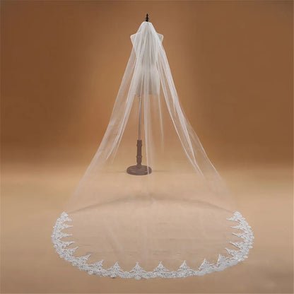 Vintage Chapel Length Lace Edge Tulle Wedding Veil