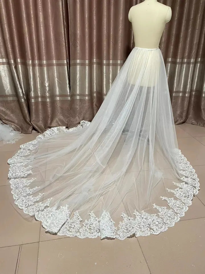 Custom Lace Edge Tulle Detachable Wedding Skirt All Sizes/Colors