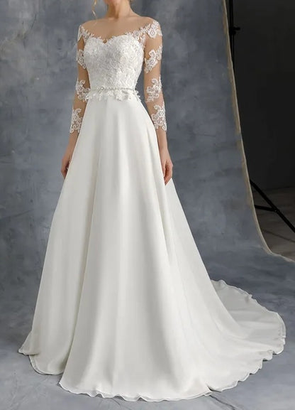 Danielle Bejeweled Waist Lace/Chiffon Wedding Gown All Sizes