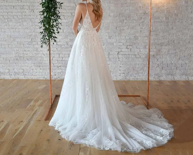 Shimmery Lace Applique/Tulle Summer A Line Wedding Gown All Sizes/Colors