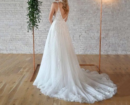 Shimmery Lace Applique/Tulle Summer A Line Wedding Gown All Sizes/Colors